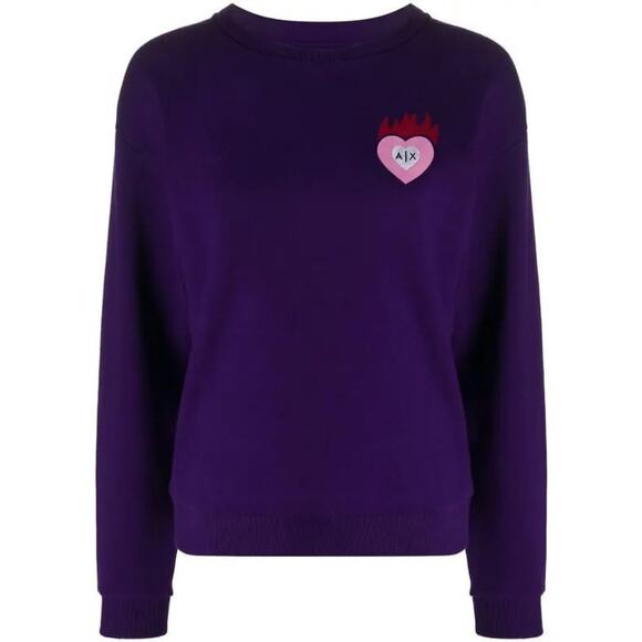 Armani Exchange Purple Heart Logo Sweatshirt Small Lounge Cozy Warm Winter Fall - Picture 3 of 6